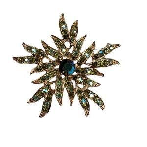 Vintage Tara Aurora Borealis Rhinestone Gold Tone Flower Brooch